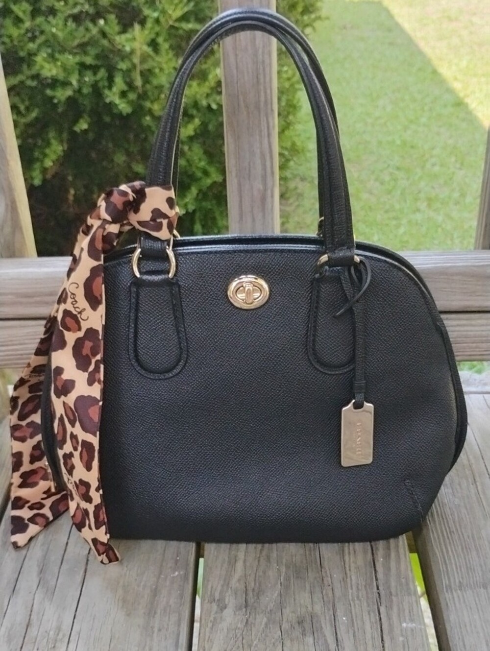 Coach Black Leather Prince Street Satchel Handbag Crossbody with Coach Scarf - Picture 2 of 16